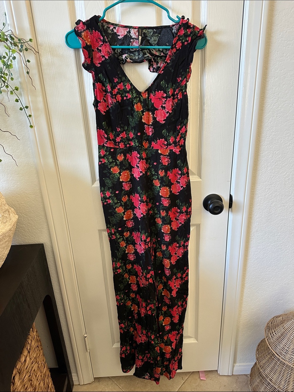 Plenty by Tracy Reese Black Maxi Dress with Pink & Red Floral Print